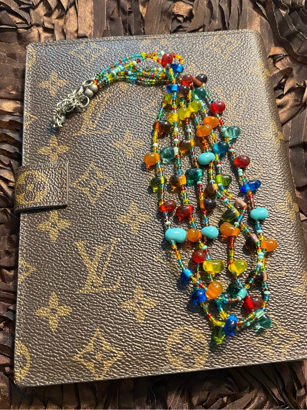 Vintage Boho Multistrand Beaded Statement Necklace Magnetic Clasp Earthy